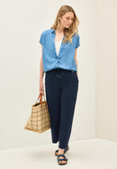 Neele Twill Solid Trousers - Urban Navy Blue