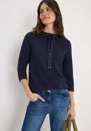 Solid Ottoman Funnel Neck T-Shirt - Urban Dark Blue