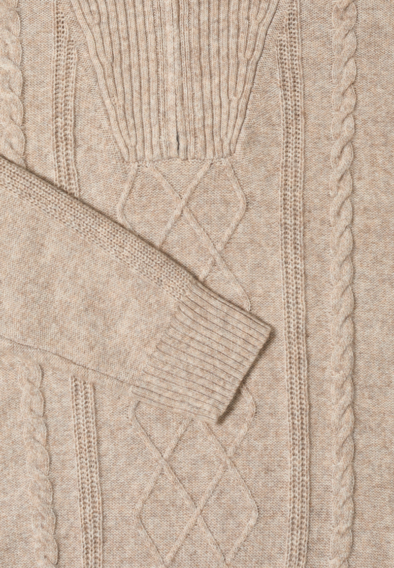 Troyer Cable Detail Pullover - Toffee Cream Melange