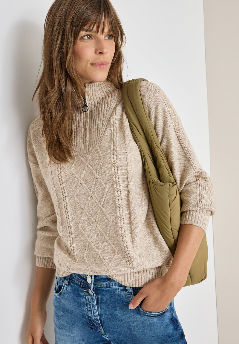 Troyer Cable Detail Pullover - Toffee Cream Melange