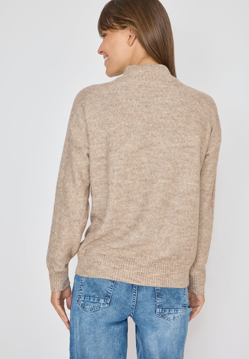 Troyer Cable Detail Pullover - Toffee Cream Melange