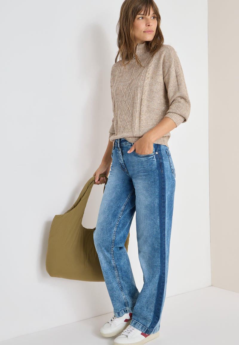 Troyer Cable Detail Pullover - Toffee Cream Melange