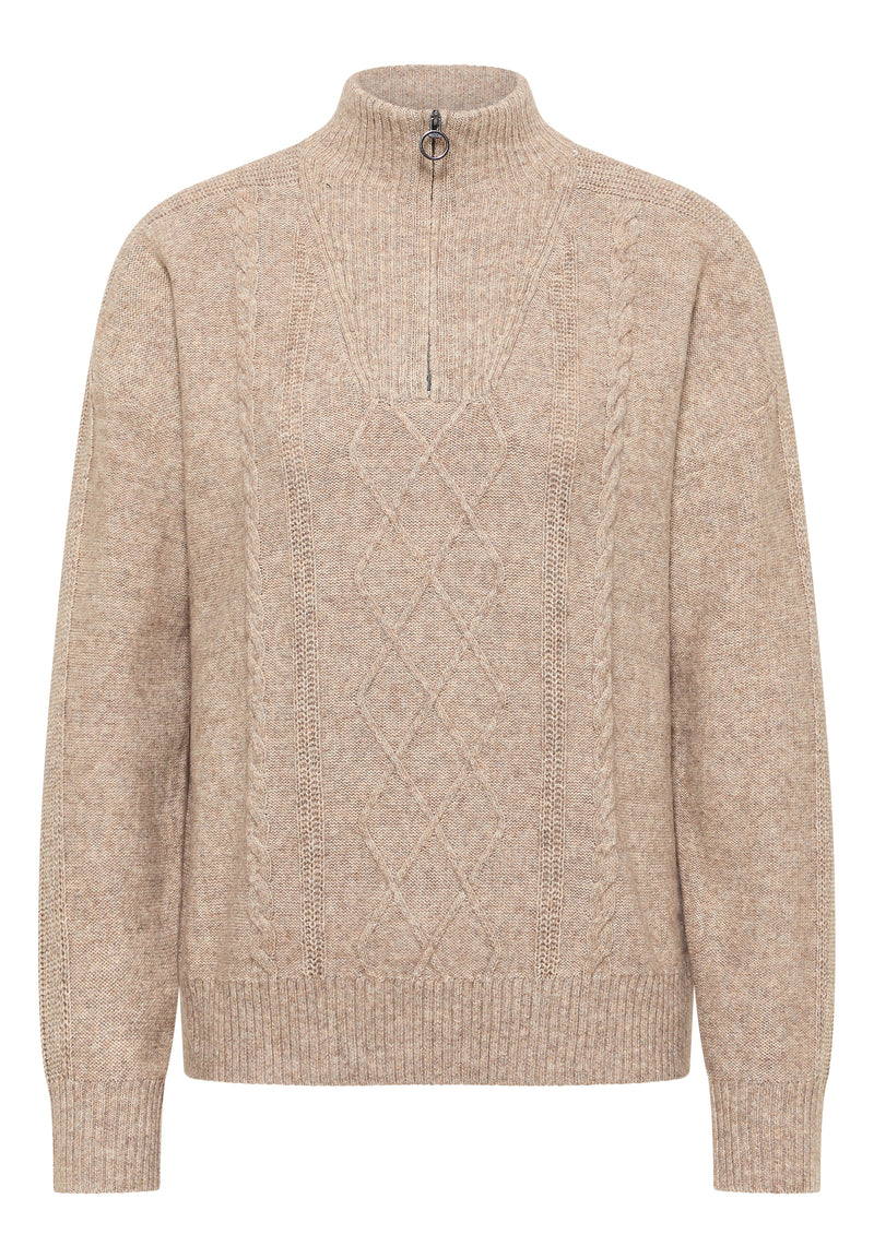 Troyer Cable Detail Pullover - Toffee Cream Melange