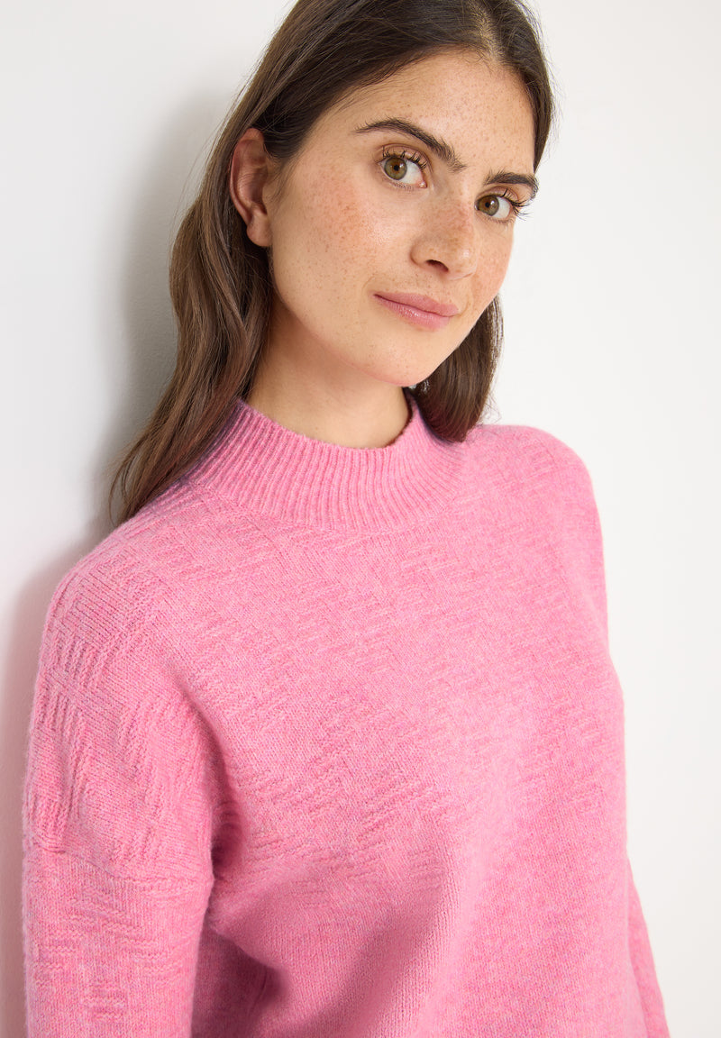 Cosy Jacquard Turtle Pullover - Dark Blossom Melange