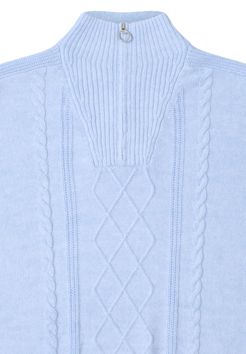 Troyer Cable Detail Pullover - Sporty Light Blue Melange