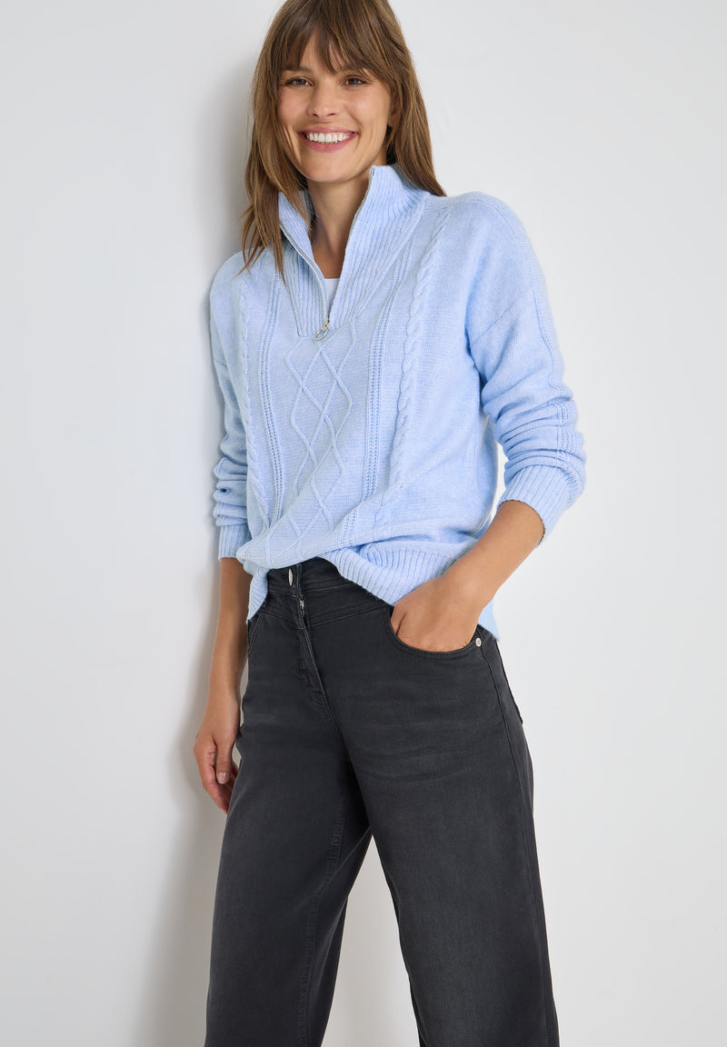 Troyer Cable Detail Pullover - Sporty Light Blue Melange