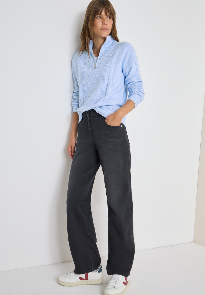 Troyer Cable Detail Pullover - Sporty Light Blue Melange