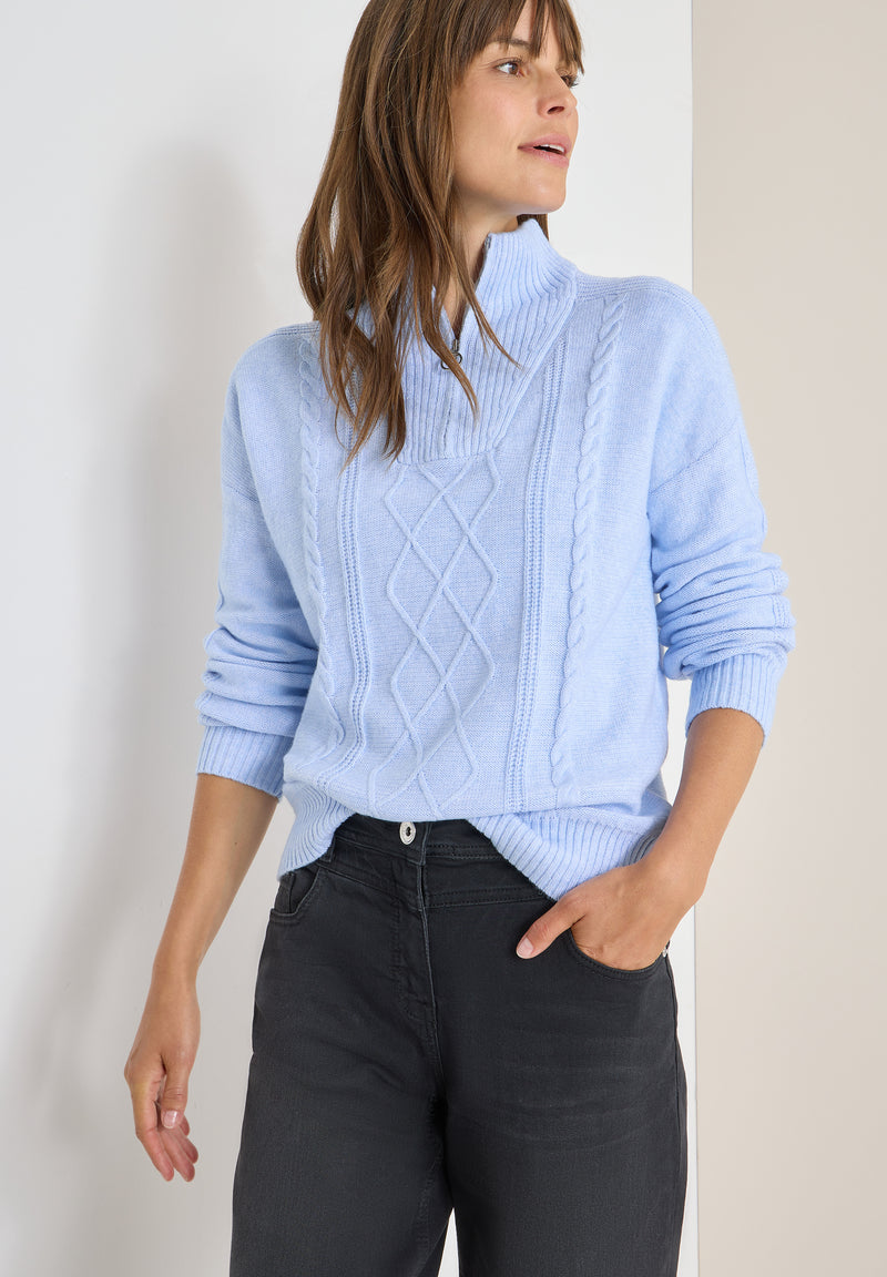 Troyer Cable Detail Pullover - Sporty Light Blue Melange