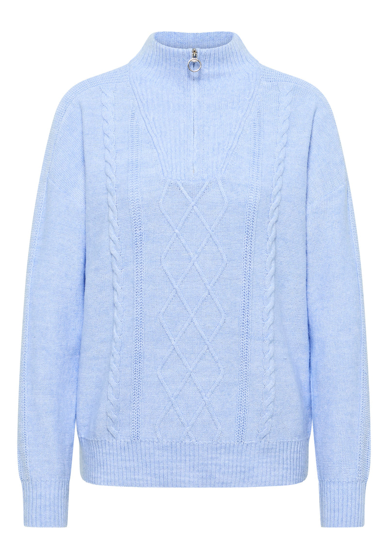 Troyer Cable Detail Pullover - Sporty Light Blue Melange
