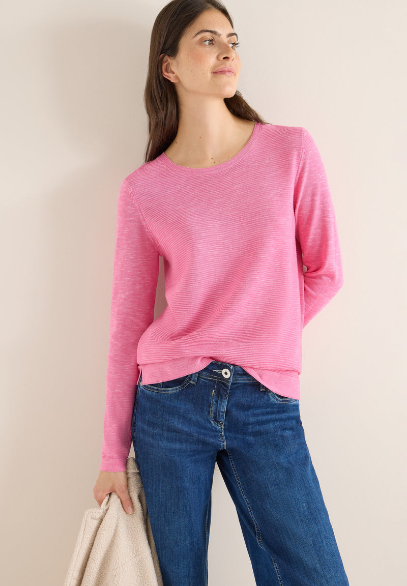 Structured Roundneck Pullover - Heather Dark Blossom Melange