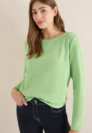 Vertical Structure Boat Neck Shirt - Bamboo Green
