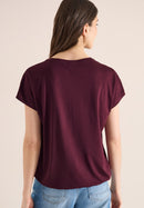 Cecil Solid Lace Shoulder T-Shirt - Sweet Grape Red