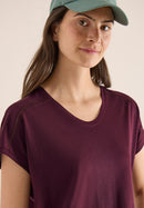 Cecil Solid Lace Shoulder T-Shirt - Sweet Grape Red