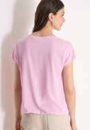 Cecil Solid Lace Shoulder T-Shirt - Light Blush Rose