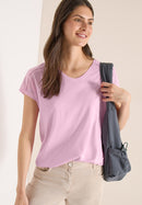 Cecil Solid Lace Shoulder T-Shirt - Light Blush Rose