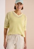Crochet V-neck Pullover - Light Buttermilk Yellow