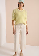 Crochet V-neck Pullover - Light Buttermilk Yellow