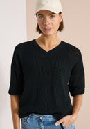 Crochet V-neck Pullover - Palm Breeze Green