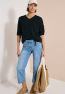 Crochet V-neck Pullover - Palm Breeze Green