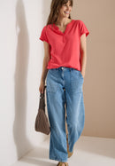 Solid Rib Collar Tunic - Coral
