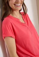 Solid Rib Collar Tunic - Coral