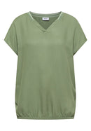 Solid Mixed Material Blouse - Deep Matcha Green