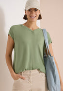 Solid Mixed Material Blouse - Deep Matcha Green