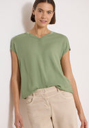Solid Mixed Material Blouse - Deep Matcha Green
