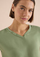 Solid Mixed Material Blouse - Deep Matcha Green