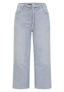 Style Neele Flare Stripe Trousers - Mid Blue Wash