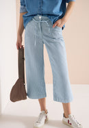 Style Neele Flare Stripe Trousers - Mid Blue Wash