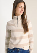 Striped 1/2 Zip Jumper - Desert Beige Melange