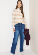 Striped 1/2 Zip Jumper - Desert Beige Melange