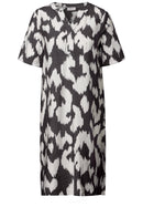 Printed Split Neck Dress - Volcanic Grey