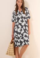 Printed Split Neck Dress - Volcanic Grey