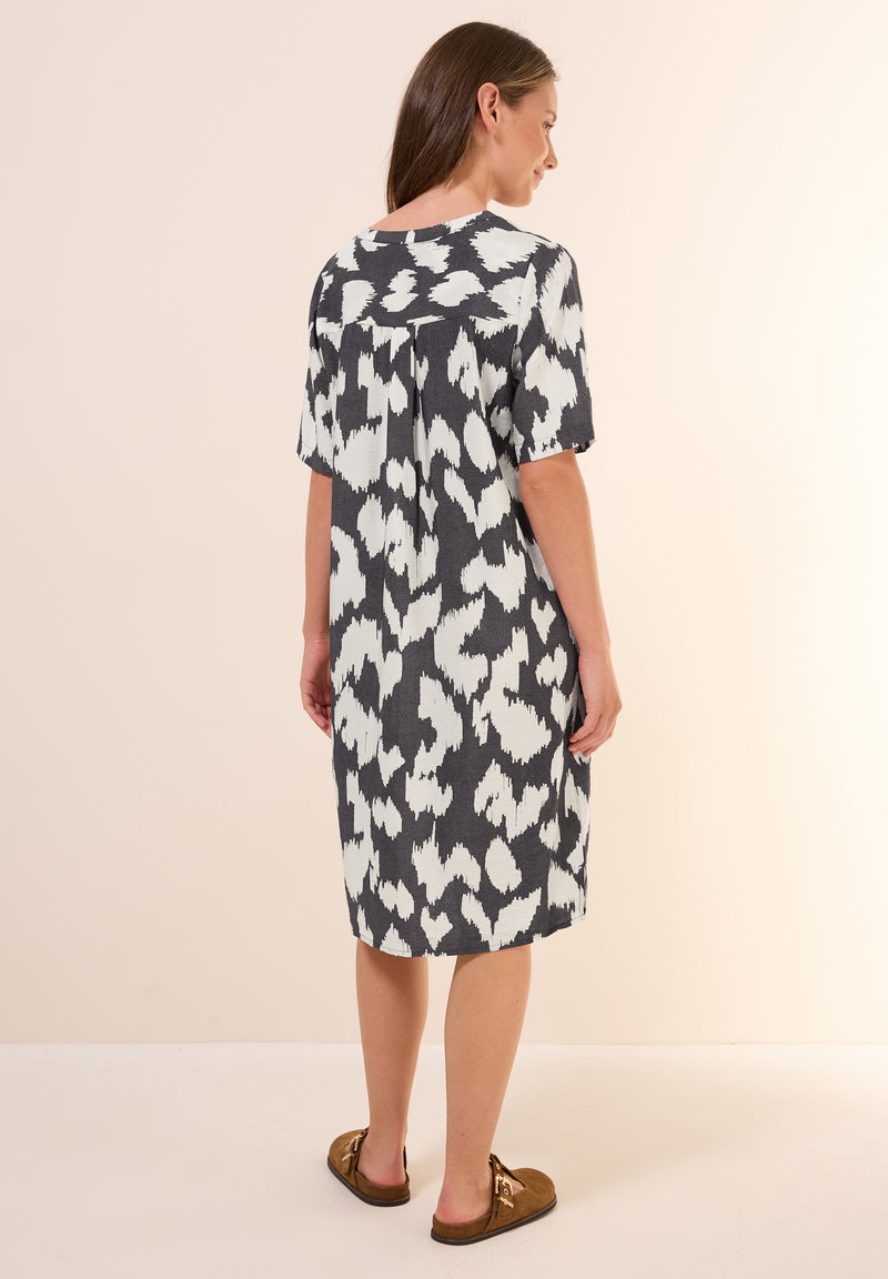 Printed Split Neck Dress - Volcanic Grey