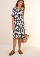 Printed Split Neck Dress - Volcanic Grey