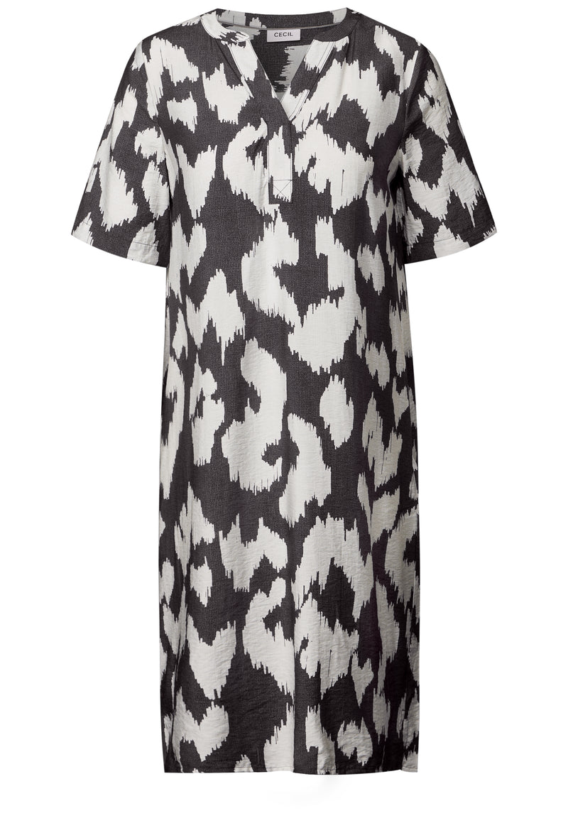 Printed Split Neck Dress - Volcanic Grey