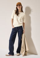 Structure Stripe Round Neck Jumper - Pearl Beige