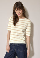 Structure Stripe Round Neck Jumper - Pearl Beige