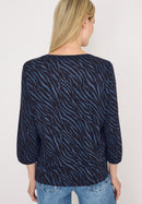Minimal Print Split Neck Tunic - Urban Dark Blue