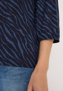 Minimal Print Split Neck Tunic - Urban Dark Blue