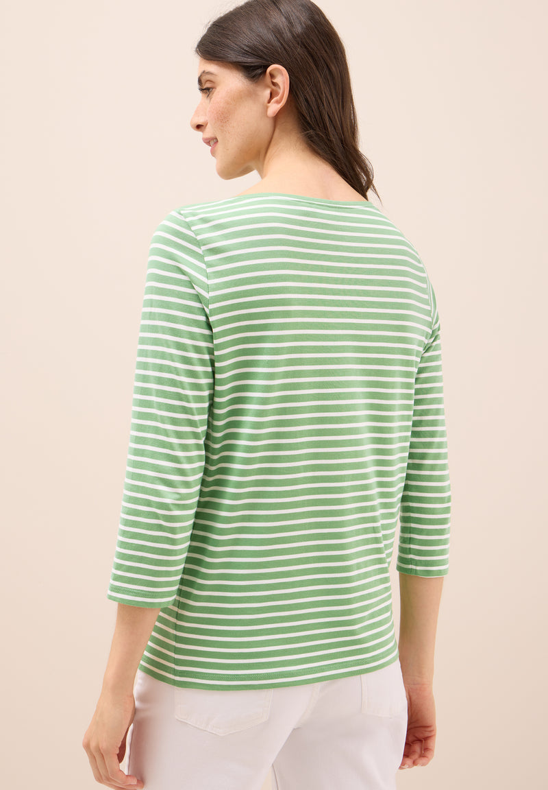 Boatneck Basic Stripe T-Shirt - Fennel Green