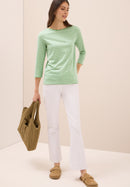 Boatneck Basic Stripe T-Shirt - Fennel Green