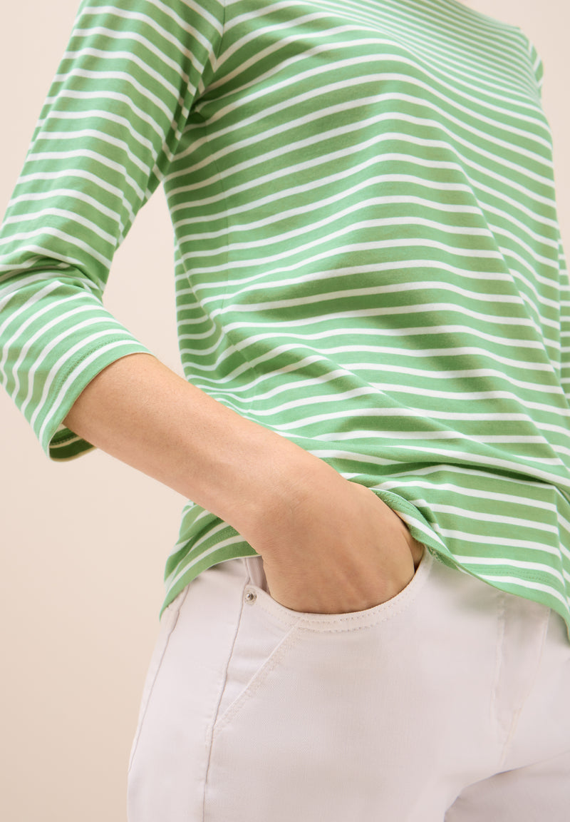 Boatneck Basic Stripe T-Shirt - Fennel Green