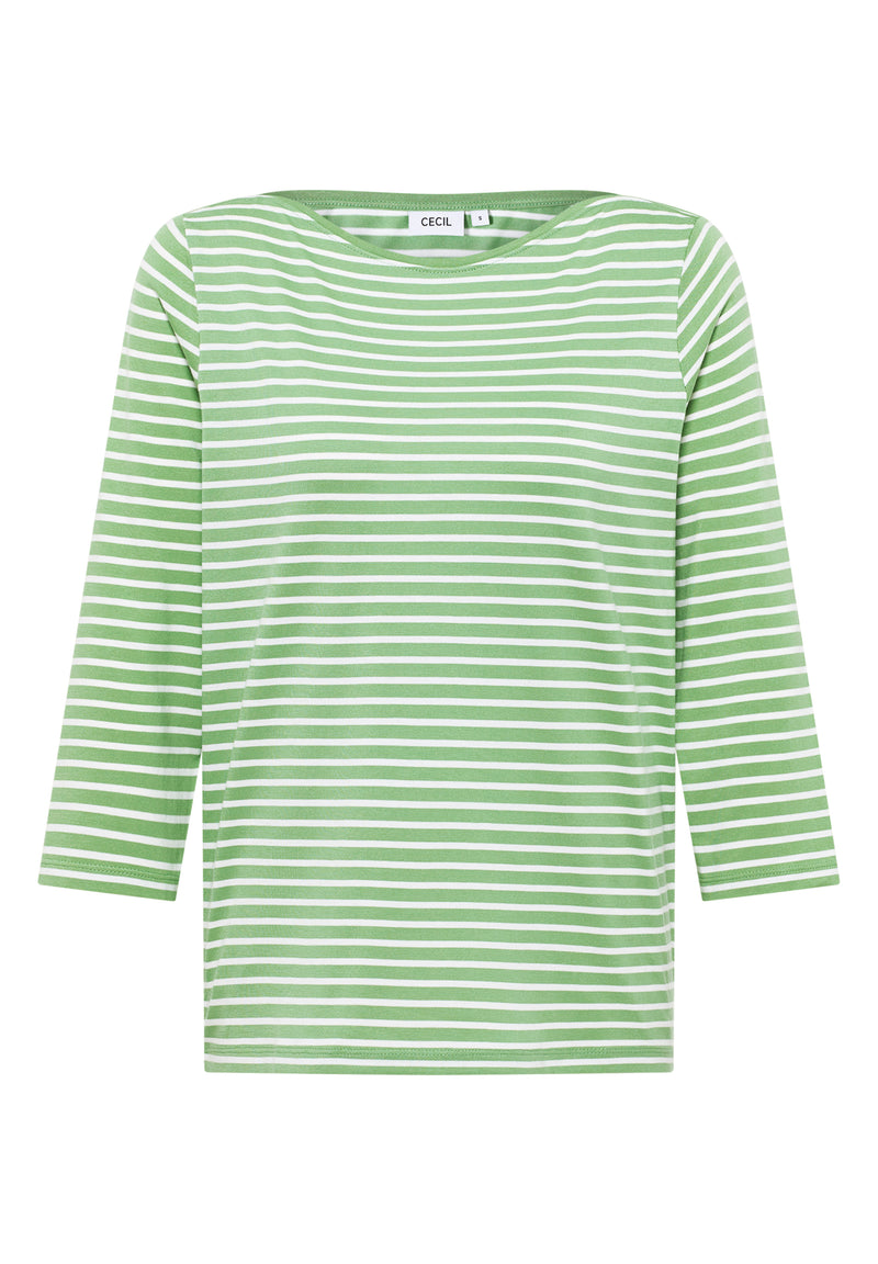 Boatneck Basic Stripe T-Shirt - Fennel Green
