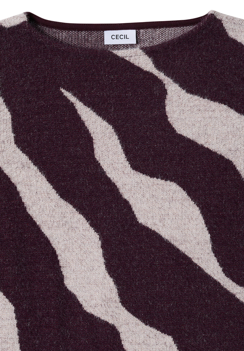 Big Print Feather Yarn T-Shirt - Eggplant Red