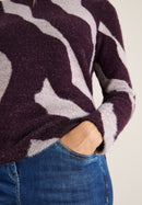 Big Print Feather Yarn T-Shirt - Eggplant Red