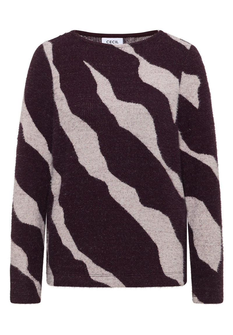 Big Print Feather Yarn T-Shirt - Eggplant Red