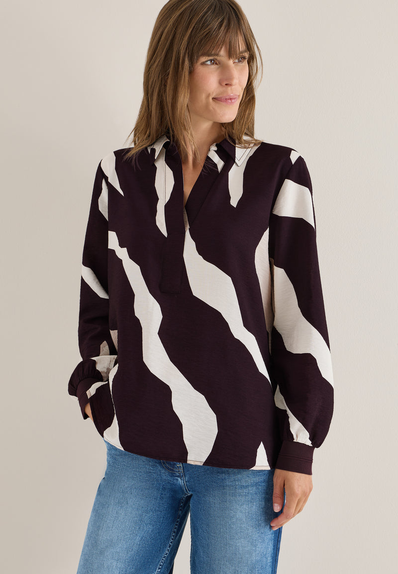 Splitneck Print Blouse - Eggplant Red